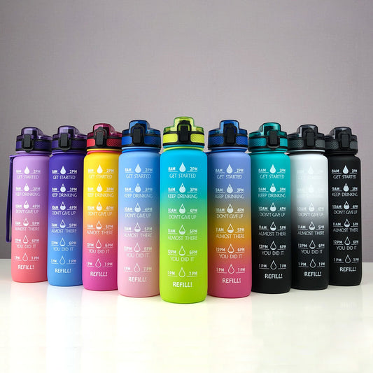 1L Gradient Kids Sports Water Bottle – Leakproof, Colorful, with Daily Tracking - Multiple Colors